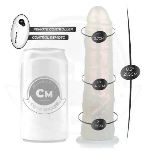 COCK MILLER - GODE AVEC VENTOUSE, LUMIÈRES ET VIBRATIONS AVEC TÉLÉCOMMANDE BLANC 19,5 CM