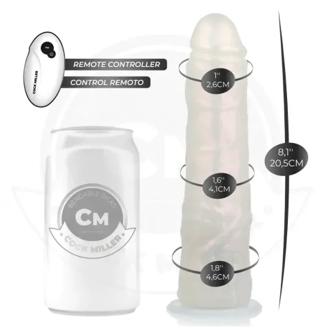 COCK MILLER - GODE AVEC VENTOUSE, LUMIÈRES ET VIBRATIONS AVEC TÉLÉCOMMANDE BLANC 20,5 CM