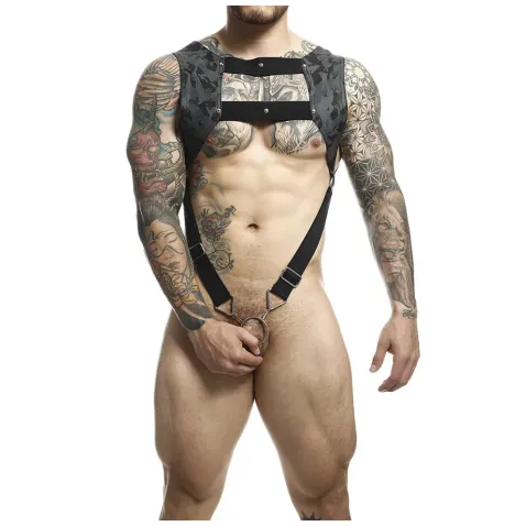 MOB - DNGEON HARNESS WITH SILVER PENIS RING ONE SIZE