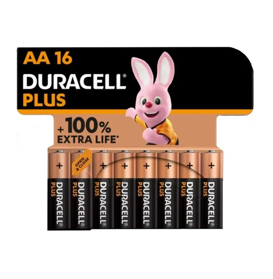 DURACELL - BATTERIA ALCALINA PLUS POWER 100 AA LR6 16 UNIT DURACELL - BATTERIA ALCALINA PLUS POWER 100 AA LR6 16 UNIT