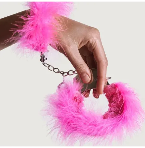 ADRIEN LASTIC - MENOTTES EN MÉTAL À PLUMES ROSE