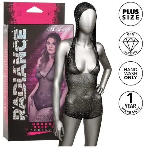 CALEXOTICS - RADIANCE HOODED DEEP V BODYSUIT PLUS SIZE
