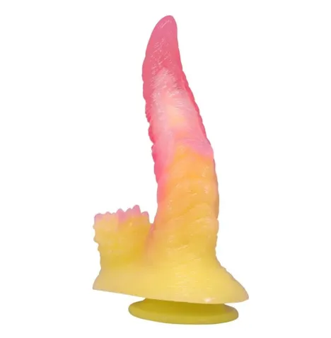 POWER MONSTERS - RIPPLIED MONSTER FANTASY DILDO WITH SUCTION CUP 22.5 CM Ø 5.5 CM PINK and YELLOW