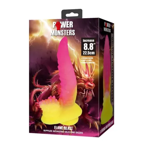 POWER MONSTERS - RIPPLIED MONSTER FANTASY DILDO WITH SUCTION CUP 22.5 CM Ø 5.5 CM PINK and YELLOW