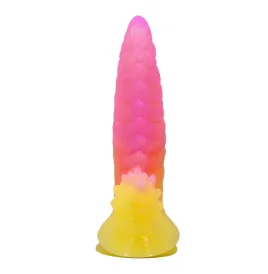 POWER MONSTERS - GODEMICHET MONSTRE ONDULÉ FANTASY AVEC VENTOUSE 22,5 CM Ø 5,5 CM ROSE ET JAUNE
