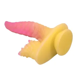POWER MONSTERS - RIPPLIED MONSTER FANTASY DILDO MIT SAUGKAPSEL 22,5 CM Ø 5,5 CM PINK and GELB