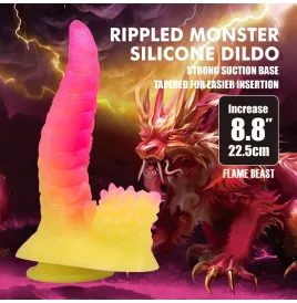 POWER MONSTERS - GODEMICHET MONSTRE ONDULÉ FANTASY AVEC VENTOUSE 22,5 CM Ø 5,5 CM ROSE ET JAUNE
