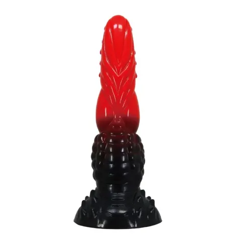 POWER MONSTERS - GODEMICHÉ FANTAISIE DRAGON DE FEU AVEC VENTOUSE 24,5 CM Ø 5,8 CM ROUGE ET NOIR