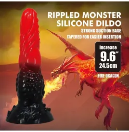 POWER MONSTERS - FIRE DRAGON FANTASY DILDO WITH SUCTION CUP 24.5 CM Ø 5.8 CM RED and BLACK