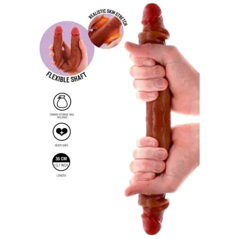 GET REAL - GODEMICHET EN SILICONE À DOUBLE EXTRÉMITÉ CARAMEL 35 CM