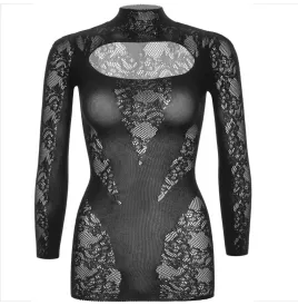 LEG AVENUE - MINI DRESS WITH LACE LONG SLEEVE BLACK