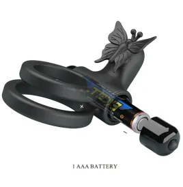 PRETTY LOVE - DOBLE ANILLO VIBRADOR CON ESTIMULADOR NEGRO
