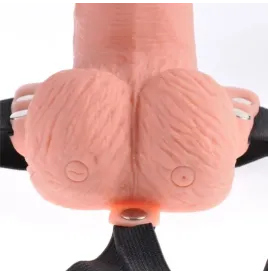 FETISH FANTASY SERIES - ARNÉS AJUSTABLE CONTROL REMOTO PENE REALÍSTICO CON TESTÍCULOS RECARGABLE Y VIBRADOR 15 CM