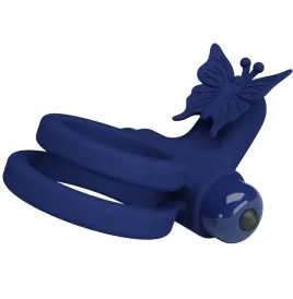 PRETTY LOVE - JAMELE DOUBLE RING WITH VIBRATION and BUTTERFLY STIMULATOR BLUE