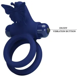 PRETTY LOVE - JAMELE DOUBLE RING WITH VIBRATION and BUTTERFLY STIMULATOR BLUE