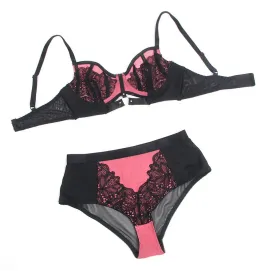 SUBBLIME - 955588 ENSEMBLE SOUTIEN-GORGE EN CUIR VERNI ROSE AVEC FERMETURE ÉCLAIR L-XL