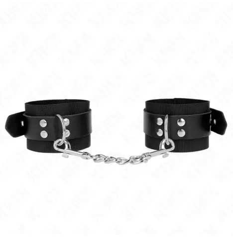 KINK - MUÑEQUERAS DE NYLON NEGRO CON CORREA CUERO NEGRO AJUSTABLE 19-29 CM X 5.1 CM