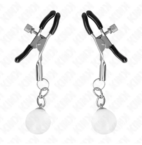 KINK - GLASS BEAD NIPPLE CLAMPS SILVER 6 CM