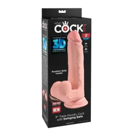 KING COCK PLUS - REALISTISCHER DILDO MIT DREIFACHDICHTE UND SCHWINGENDEN HODEN, 23 CM, FLEISCH