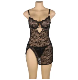 SUBBLIME - 954185 BABYDOLL EN DENTELLE À BRETELLES RÉGLABLES NOIRE S-M