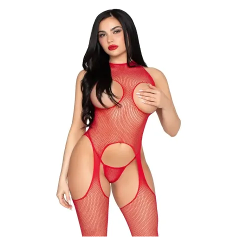 LEG AVENUE - 89374 BODYSTOCKING E SLIP SENZA COPPE ROSSO - TAGLIA UNICA