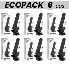 ECOPACK 6 UNITÉS - BASECOCK VIBRATEUR RÉALISTE TÉLÉCOMMANDE NOIR AVEC TESTICULES 19.5 CM -O- 4 CM