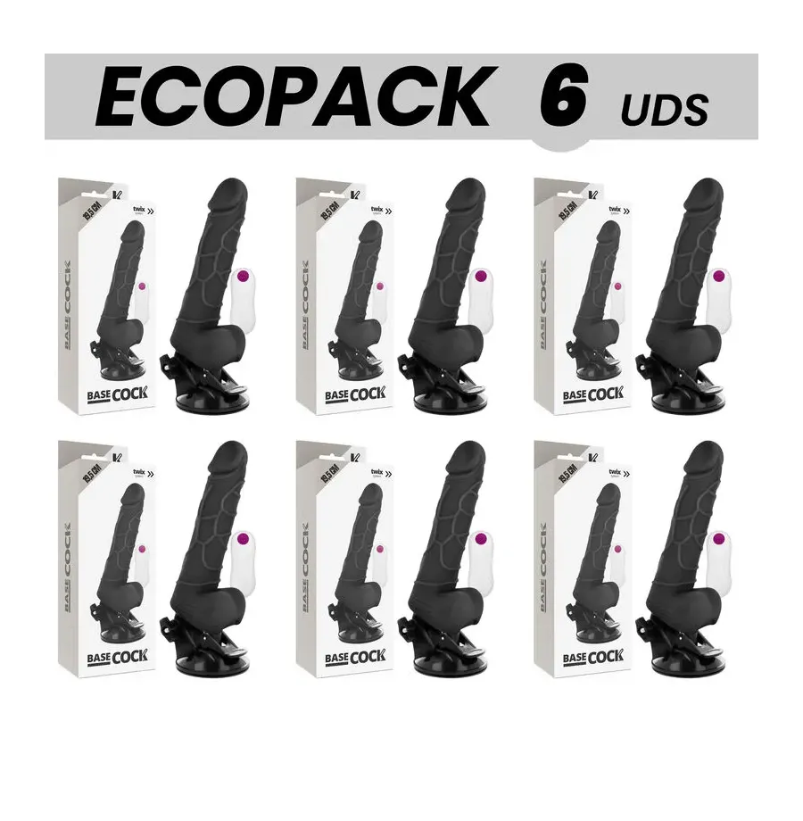 ECOPACK 6 UNITS - BASECOCK REALISTIC VIBRATOR REMOTE CONTROL BLACK WITH TESTICLES 19.5 CM -O- 4 CM ECOPACK 6 UNITS - BASECOCK REALISTIC VIBRATOR REMOTE CONTROL BLACK WITH TESTICLES 19.5 CM -O- 4 CM
