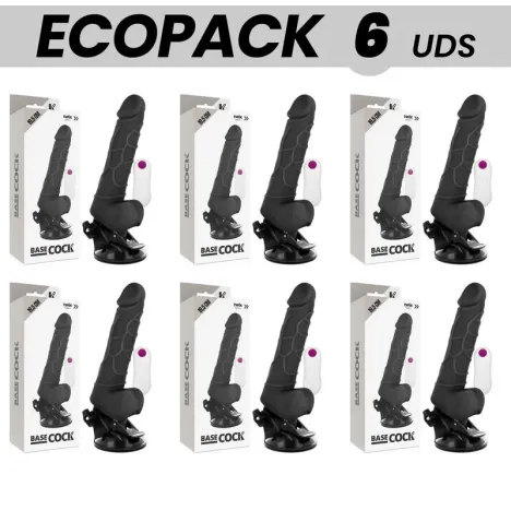 ECOPACK 6 UNIT - BASECOCK VIBRATORE REALISTICO TELECOMANDO NERO CON TESTICOLI 19.5 CM -O- 4 CM