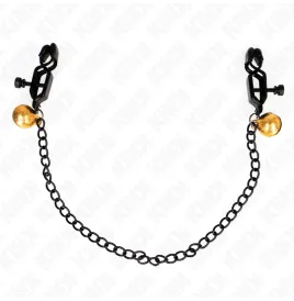 KINK - PINZAS PARA PEZONES PLANAS NEGRO CON CASCABEL Y CADENA PLATEADO 30 CM
