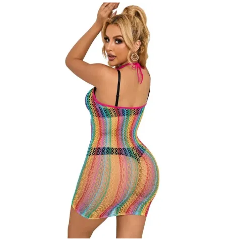 SUBBLIME - 952341 RAINBOW FISHNET DRESS ONE SIZE
