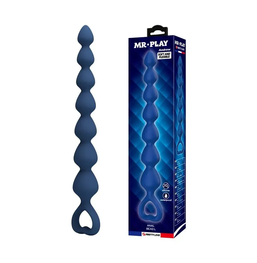 MR PLAY - PERLES ANALES EN SILICONE BLEU ET PLUG ANAL 26,7 CM