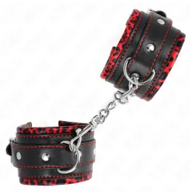 KINK - PELZGEFÜTTERTE HANDGELENKFESSELN ROT-SCHWARZ VERSTELLBAR 17-29 CM X 6 CM