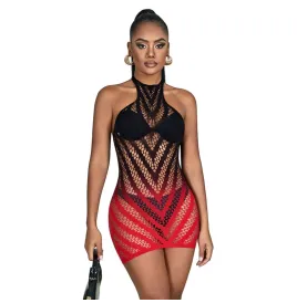 SUBBLIME - 952242 RED AND BLACK DEGRADED ELASTIC FISHNET DRESS ONE SIZE
