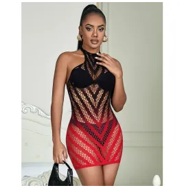 SUBBLIME - 952242 RED AND BLACK DEGRADED ELASTIC FISHNET DRESS ONE SIZE