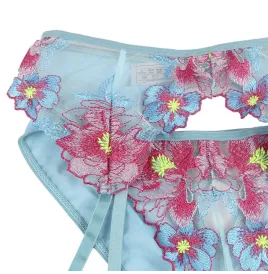 SUBBLIME - 954109 SUJETADOR PANTIES CON LIGUERO DISEÑO FLORAL AZUL S-M