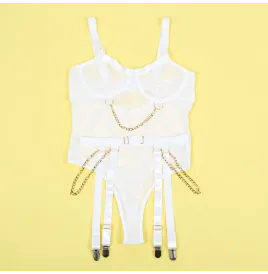 SUBBLIME - 954291 BODY MIT KETTEN STRUMPFGÜRTEL WEISS L-XL