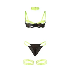 SUBBLIME - 955281 ENSEMBLE SOUTIEN-GORGE AVEC COLLIER ET DÉTAILS DE JAMBES VERT FLUORESCENT L-XL