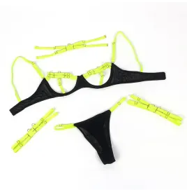 SUBBLIME - 955281 COMPLETO REGGISENO CON COLLANA E DETTAGLI GAMBA VERDE FLUO L-XL
