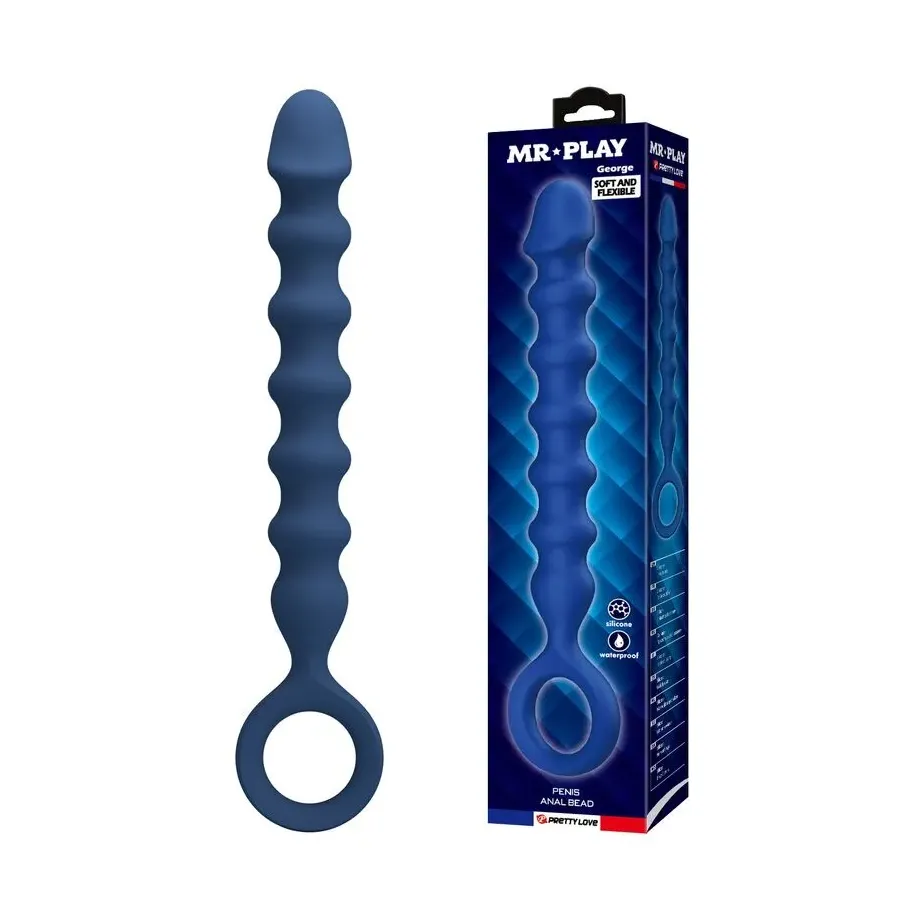 MR PLAY - BOLAS ANALES Y PLUG ANAL SILICONA AZUL -Ø- 3,4 CM - 28,5 CM
