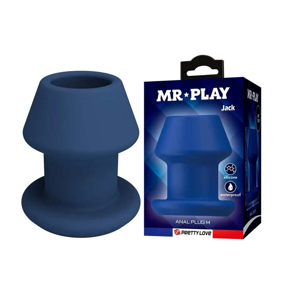 MR PLAY - JACK BLUE SILICONE HOLLOW ANAL PLUG SIZE M