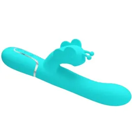 PRETTY LOVE - VIBRATORE MULTIFUNZIONE RABBIT 4 IN 1 FARFALLA VERDE ACQUA