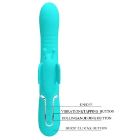 PRETTY LOVE - VIBRATORE MULTIFUNZIONE RABBIT 4 IN 1 FARFALLA VERDE ACQUA