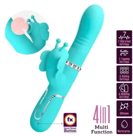 PRETTY LOVE - VIBRATORE MULTIFUNZIONE RABBIT 4 IN 1 FARFALLA VERDE ACQUA