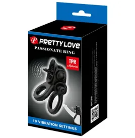 PRETTY LOVE - PASSIONATE RING DOUBLE VIBRATING RING CLITORIS STIMULATOR BLACK