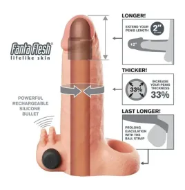 FANTASY X-TENSIONS – VIBRIERENDE, REALISTISCHE 5 CM PENISVERLÄNGERUNGSHÜLLE, BEIGE