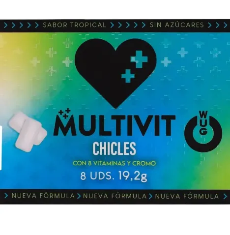 WUG Multivit - Le chewing-gum fonctionnel qui renforce vos défenses immunitaires au quotidien. Plaquette de 8 unités