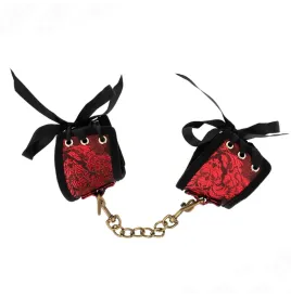 KINK - SCANDAL WRIST RESTRAINTS RED-BLACK LACE DETAILS 24.5 CM X 6.5 CM