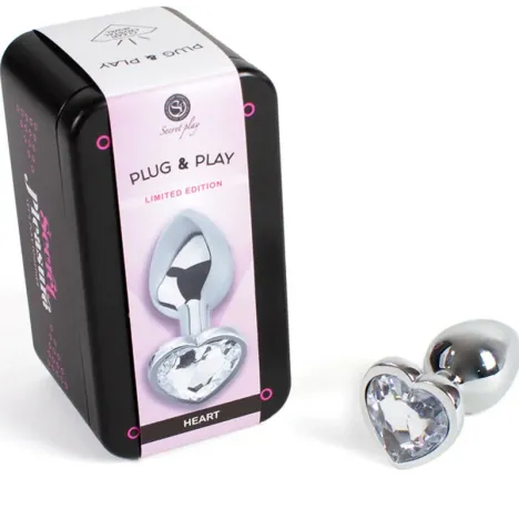 SECRETPLAY - METAL BUTT PLUG CLEAR CRYSTAL HEART SMALL SIZE 7 CM