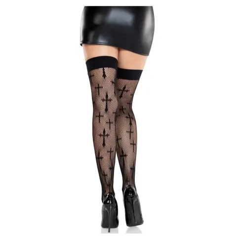 LEG AVENUE - CALZE IN PIZZO WORSHIP ME NERE