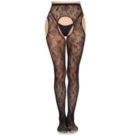 LEG AVENUE - 1967 BLOOM NETZ-STRUMPFHOSE MIT STRUMPFHALTERN, SCHWARZ - EINHEITSGRÖSSE
